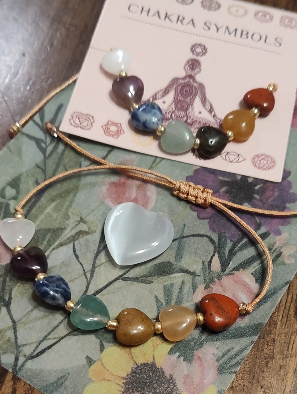 7 Chakra Hearts Gemstone Adjustable Bracelet - Picture 6 of 11